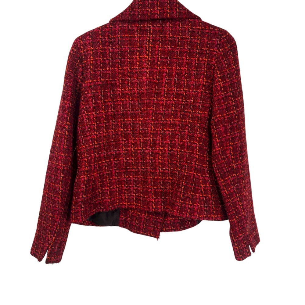 Talbots Red Tweed Plaid Blazer Jacket Double Breasted Christmas Office Size 10 - Picture 2 of 6